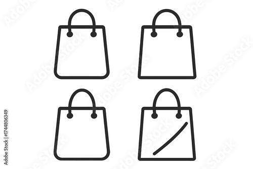 Stylish shopping bag icon vector set with transparent background, minimalist handbag illustrations for fashion, retail, ecommerce, shopping concepts