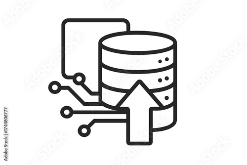 Data update icon vector with database and technology concept, digital data upload symbol, modern database technology illustration, transparent background, tech interface design