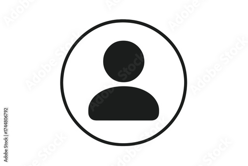 Simple User Icon Avatar, Profile Login Member Silhouette in Circle, Minimalist Black and White Vector Illustration, Transparent Background, Social Media Interface Graphic