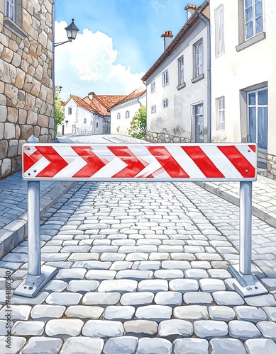 Fototapeta Naklejka Na Ścianę i Meble -  Street barricade in a quaint town