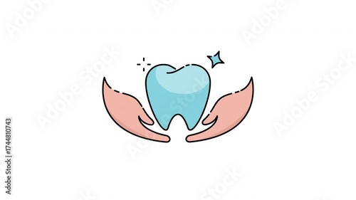 Dental care animation hand and dental