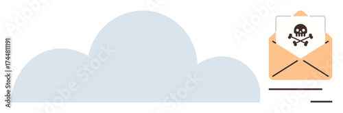 Cloud icon paired with an envelope containing a malicious warning, emphasizing online security. Ideal for cybersecurity, data protection, hacking prevention, phishing risks, email scams, malware