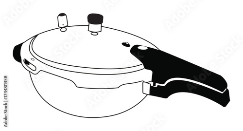 Handi style pressure cooker vector illustration, kitchen utensil drawing, cookware outline design