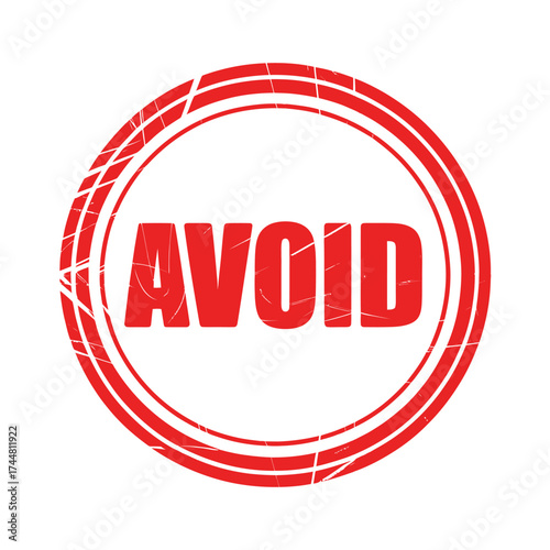 Red stamp with the word avoid