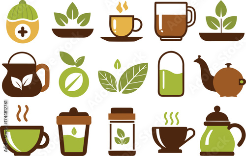 Collection of 20 scalable vector icons for tea and herbal drinks