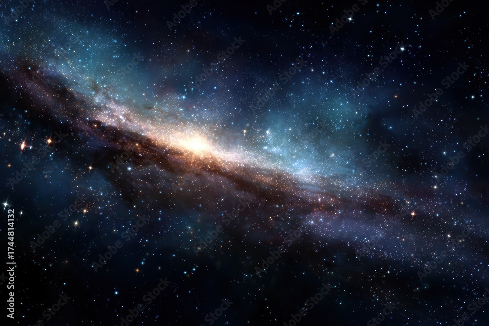 Fototapeta premium Expansive view of a vibrant galaxy filled with countless stars, showcasing swirling colors and celestial beauty in the depths of space