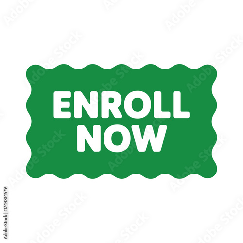 Green enroll now button with wavy edges