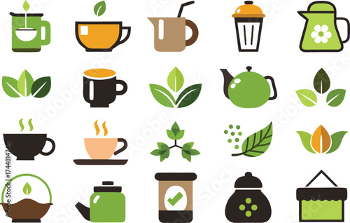 Tea and herbal drinks collection 200 vector icons for scalable graphics and eps design