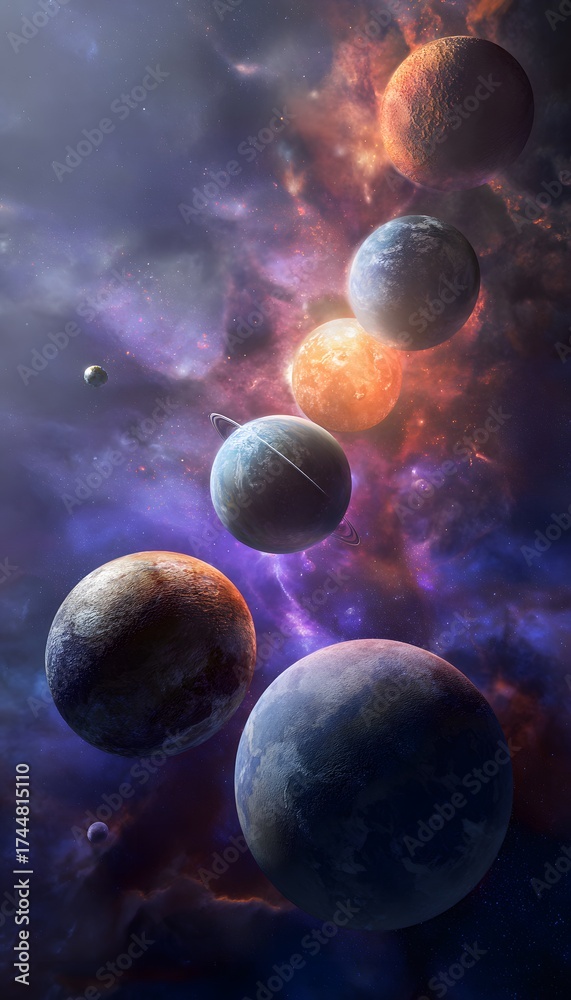 Naklejka premium Realistic 3D Digital Illustration of Planets in Deep Space
