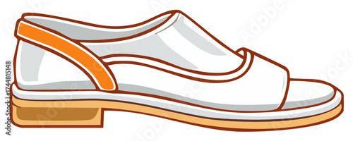 Minimalist white and orange flat summer sandal illustration for women's fashion