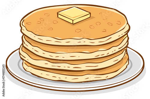 Classic stack of breakfast pancakes with a pat of butter cartoon drawing