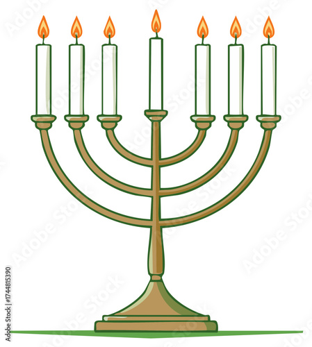 Seven branch candelabra with lit candles vector illustration