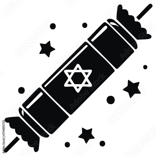 Festive Jewish Torah scroll icon with Star of David silhouette for holiday design
