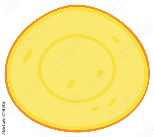 Simple yellow pancake or tortilla with a textured golden crust illustration