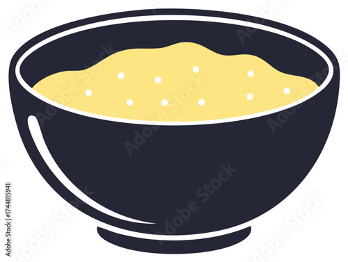 Simple Yellow Porridge or Cereal in a Dark Blue Bowl