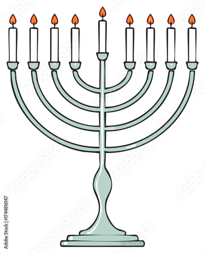 Menorah with lit candles, traditional religious symbol