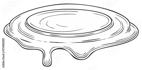 Hand drawn pancake with dripping syrup or honey topping line art illustration