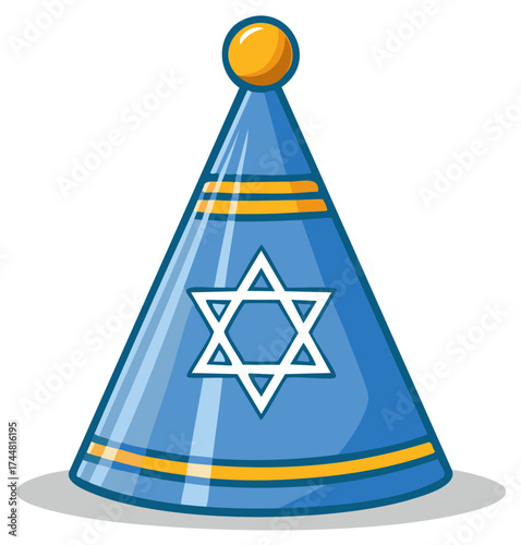 Cartoon Party Hat with Star of David Decor for Jewish Celebrations and Festivals