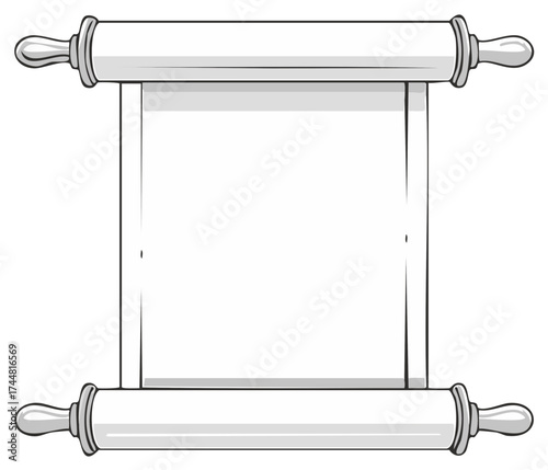 Blank Scroll with Handles for Messages or Invitations, Ancient Paper Manuscript, Vector Illustration for History or Fantasy