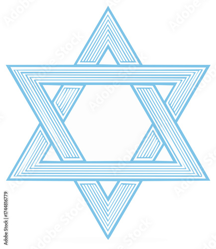 Blue Star of David religious symbol graphic illustration.