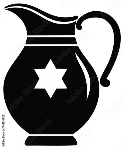 Black and White Pitcher with Star of David Icon Illustration