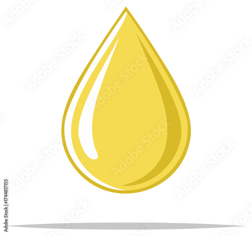 Golden liquid drop with highlight. Oil, fuel or honey droplet icon. Food, cosmetics, or medicine related.