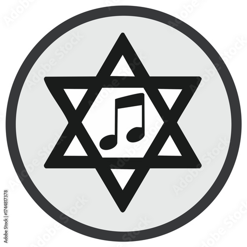 Star of David with musical notes inside a circle symbol representing Jewish music