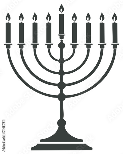 Menorah illustration with lit candles symbol of Jewish religion