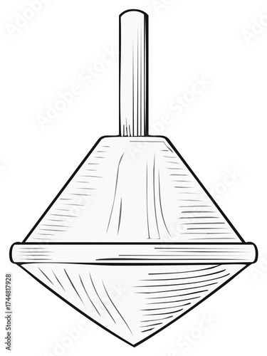 Illustration of a traditional spinning top toy in black and white.