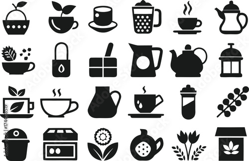 Collection of 200 vector icons for tea and herbal drinks scalable eps graphics