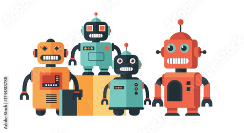 A colorful collection of cartoon vintage style robots.