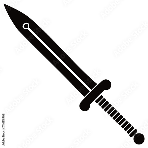 Black silhouette of a double-edged sword with a simple hilt and pommel