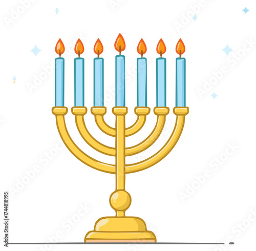 Menorah Illustration with Seven Lit Candles for Jewish Holiday Celebration