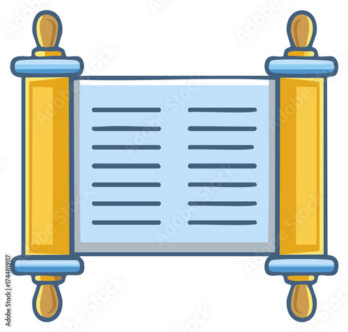 Ancient religious scroll cartoon icon for sacred texts and historical documents