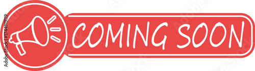 Coming Soon Banner icon. Suitable for marketing, launch teasers, or notifications. Promotion sticker for new product launch or opening. Isolated vector illustration.