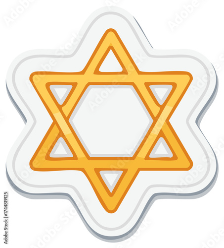 Graphic Star of David Symbol Icon in Yellow Shade with White Border