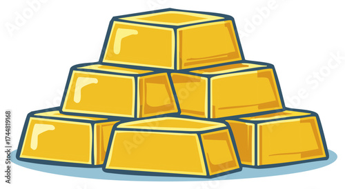 Cartoonish Stack of Precious Shiny Gold Ingots Symbolizing Wealth and Prosperity
