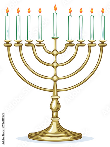 Golden Hanukkah Menorah with Burning Candles Celebration Lights