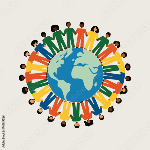 Creative Global Dignity Day design in solid color vector style with multicultural people, symbolic hearts, unity icons, and empowerment motifs perfect for social awareness and educational content