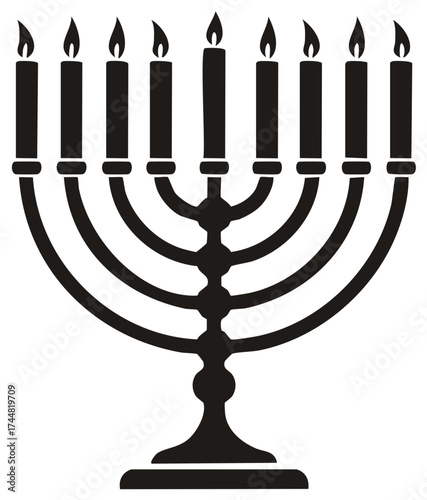 Illustration of a Jewish menorah with lit candles symbol of Hanukkah