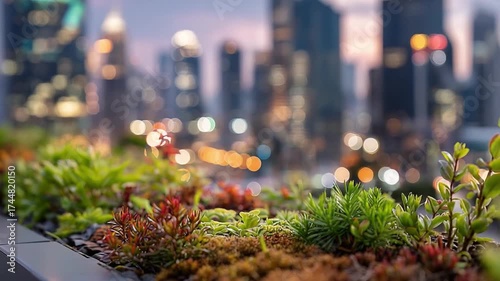 Urban Oasis: An inspiring rooftop garden flourishing amidst a vibrant city, providing a unique blend of nature and urban life.
