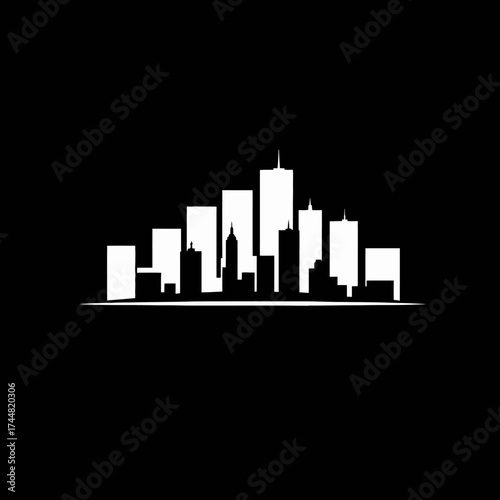 Silhouette of a city skyline with skyscrapers against a bright moon, framed by a stylized baseball diamond shape.