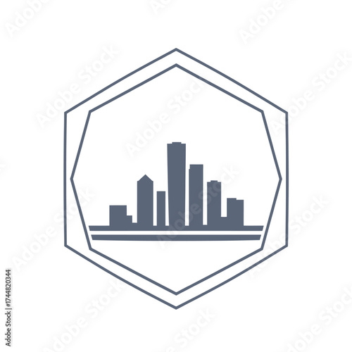 Silhouette of a city skyline with skyscrapers against a bright moon, framed by a stylized baseball diamond shape.