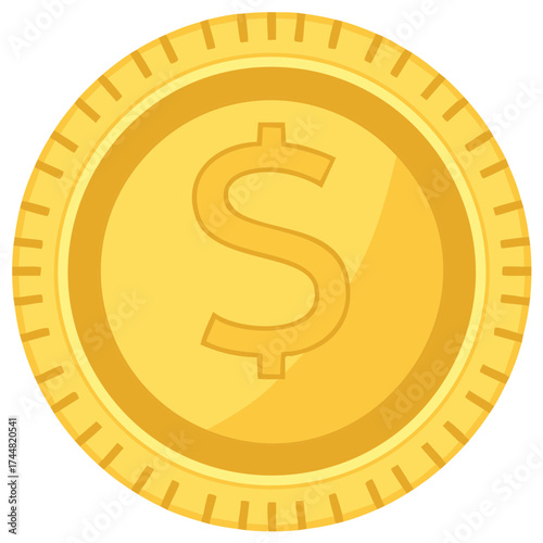 Golden dollar coin icon illustration representing money finance and wealth