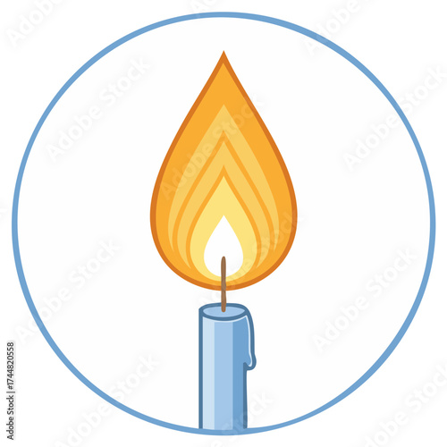 Cartoon candle with a flame inside a blue circle shape, cartoon light