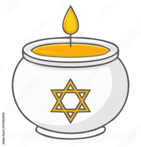Jewish Holiday: Burning Oil Lamp with Star of David Symbol, Traditional Icon