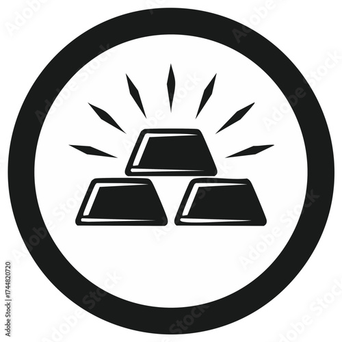Simple black and white vector icon of stacked shining gold bars representing wealth and finance.