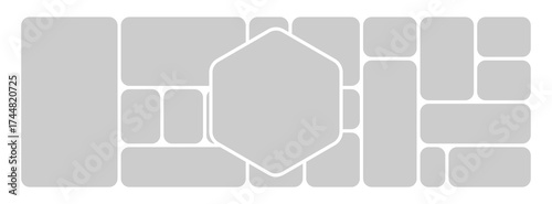 Bento grid photo collage template with hexagon frames for creative portfolio