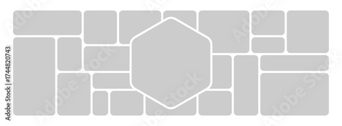 Vector moodboard grid layout with hexagonal collage and bento style design
