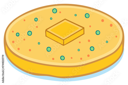 Cartoon Pancake or Flatbread with Golden Butter and Colorful Sprinkles